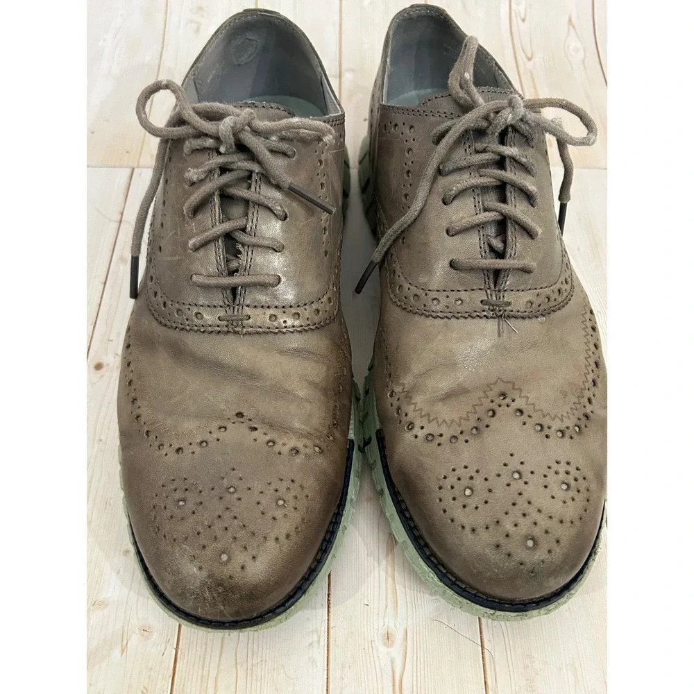 Cole Haan ZeroGrand Shoes Mens‎ 9.5M Toupe Leather Wingtip Brogue Oxford Sneaker